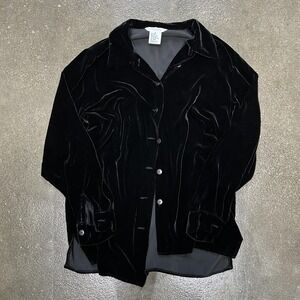 Ship'n Shore Blouse Womens 8 Black Velvet Button Front Long Sleeve Top Dressy